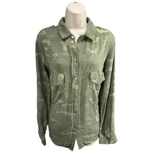 Sanctuary Camo Boyfriend Shirt Utility Button Down Roll Tab Sleeves Sz S